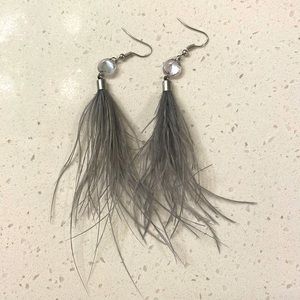 Gray feather earrings